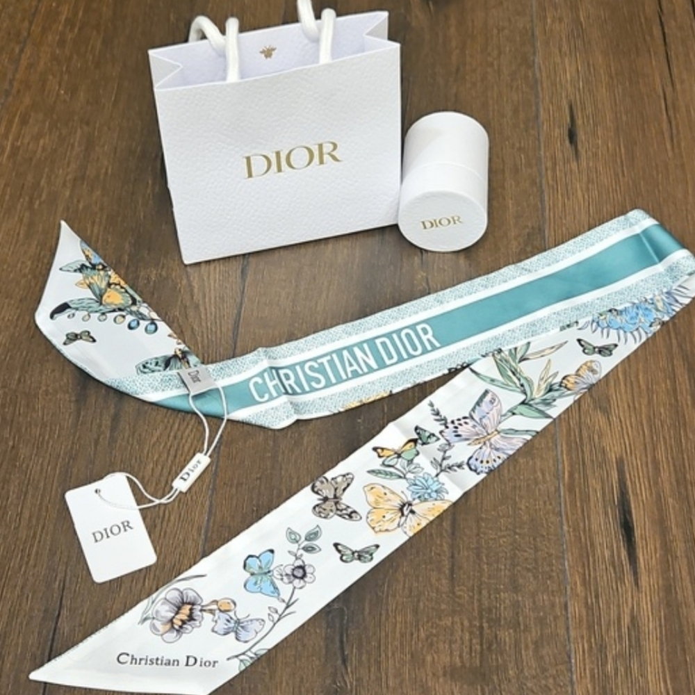 NEW Dior Floral Neck Bag Scarf Parfume Line Green Butterfly - Picture 10 of 10